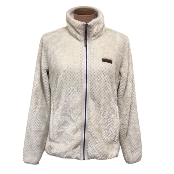 Columbia Fire Side High Pile Plush Fleece Jacket Size Large Cream Full Zip Up - Picture 1 of 11